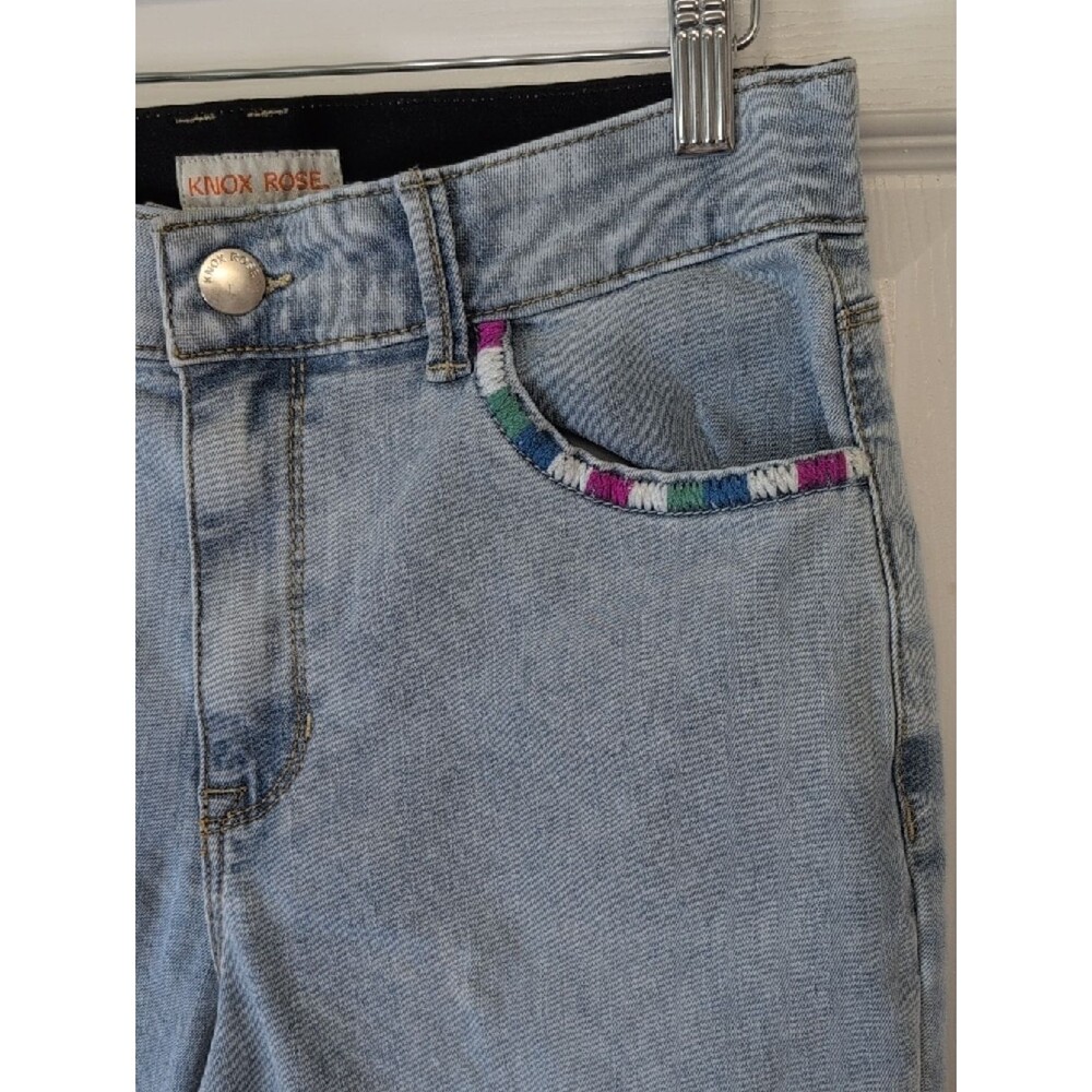 Knox Rose Light Blue High Rise Jeans with Multicolor Pocket Trim